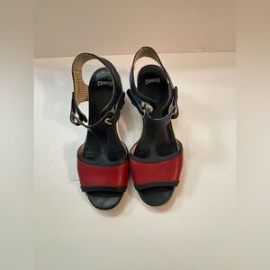 Camper Maude Women Leather Navy Red White Block Heel Sandals Size 38
